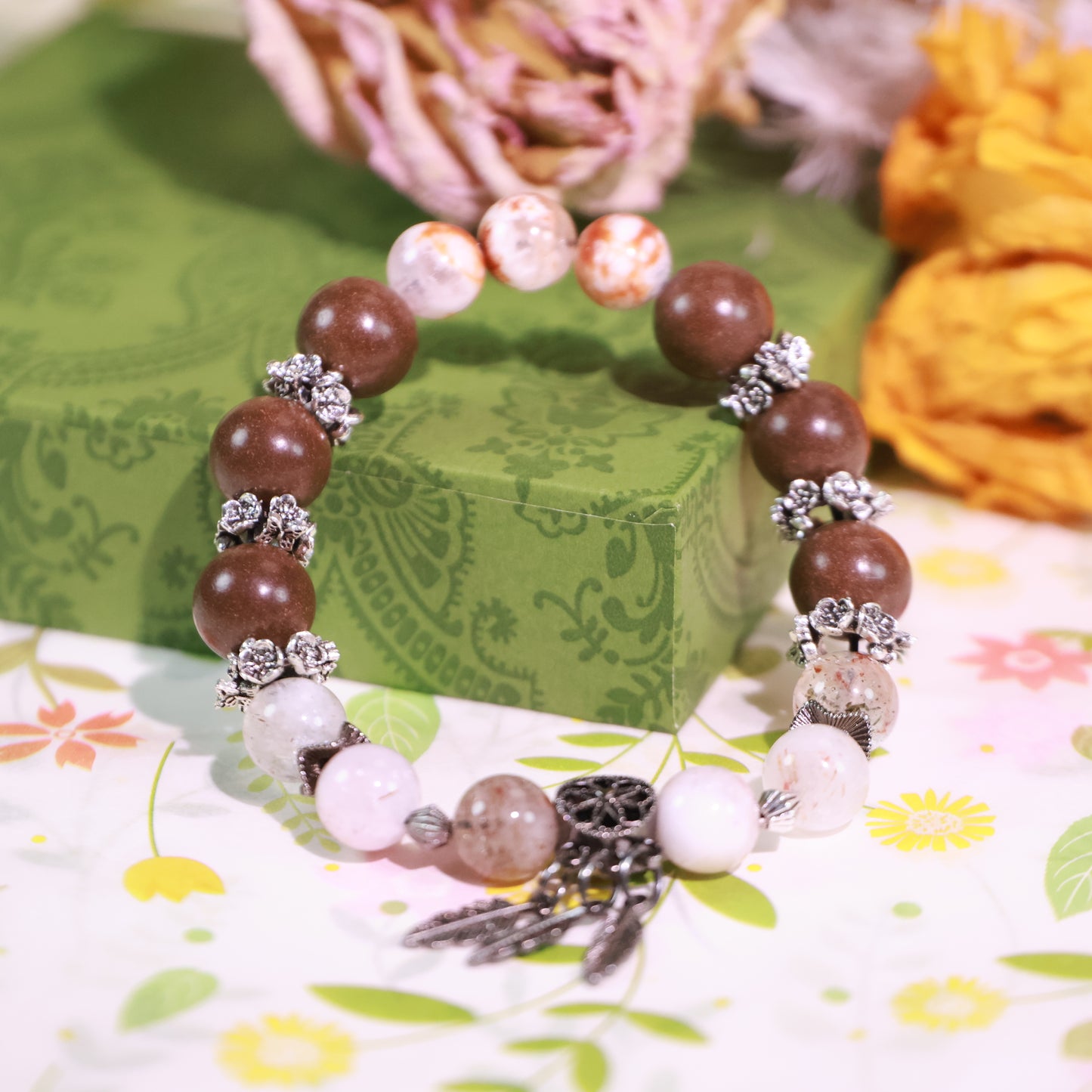 Smoky Quartz &Jasmine Green Tea Herbal Incense Beads Bracelet