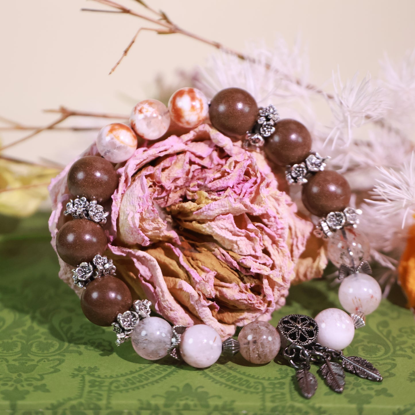 Rose quartz Bracelet&Herbal Incense Beads Jasmine Green Tea