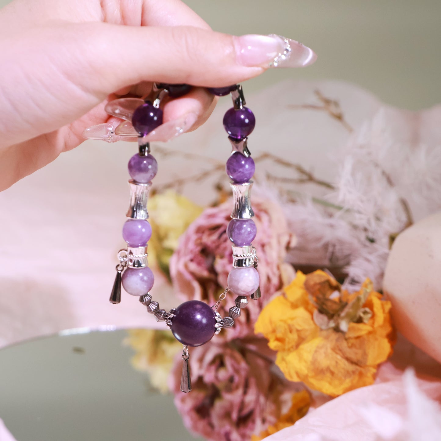 Amethyst Bracelet&Herbal Incense Beads Osmanthus Clove