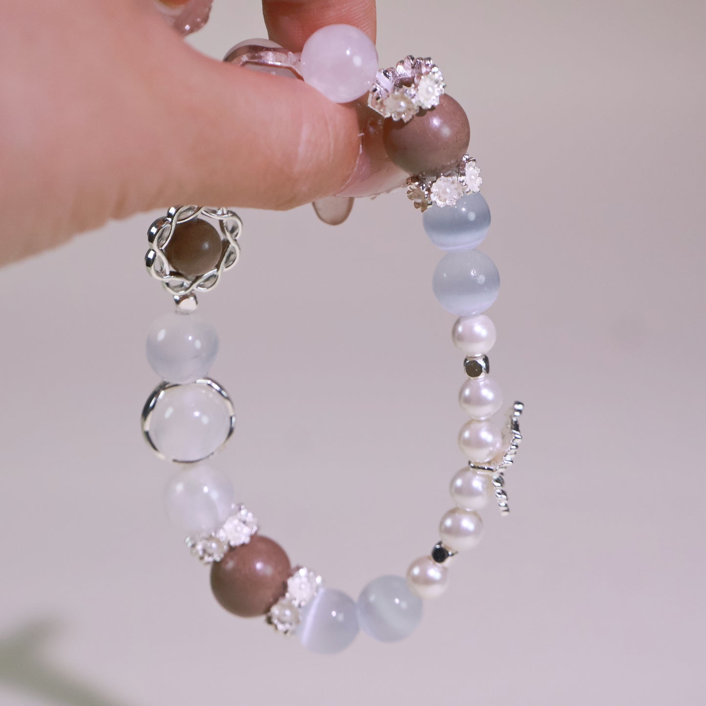 Clear Quartz Pearl & Ambergris Agarwood Herbal Incense Beads Bracelet