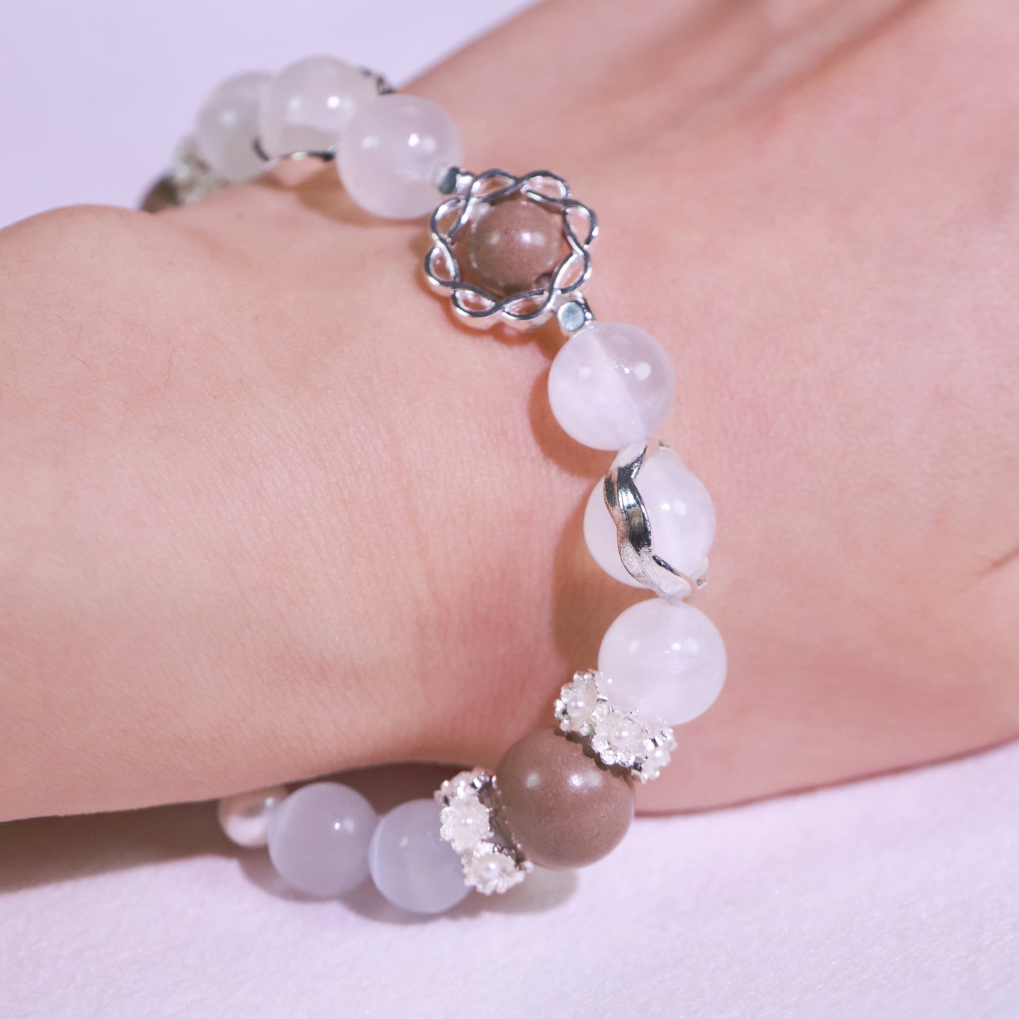 Clear Quartz Pearl Bracelet&Herbal Incense Beads:Ambergris Agarwood