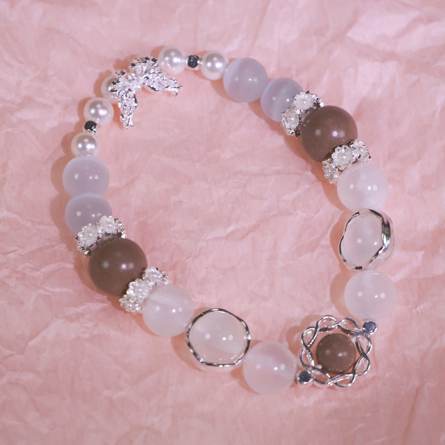 Clear Quartz Pearl Bracelet&Herbal Incense Beads:Ambergris Agarwood