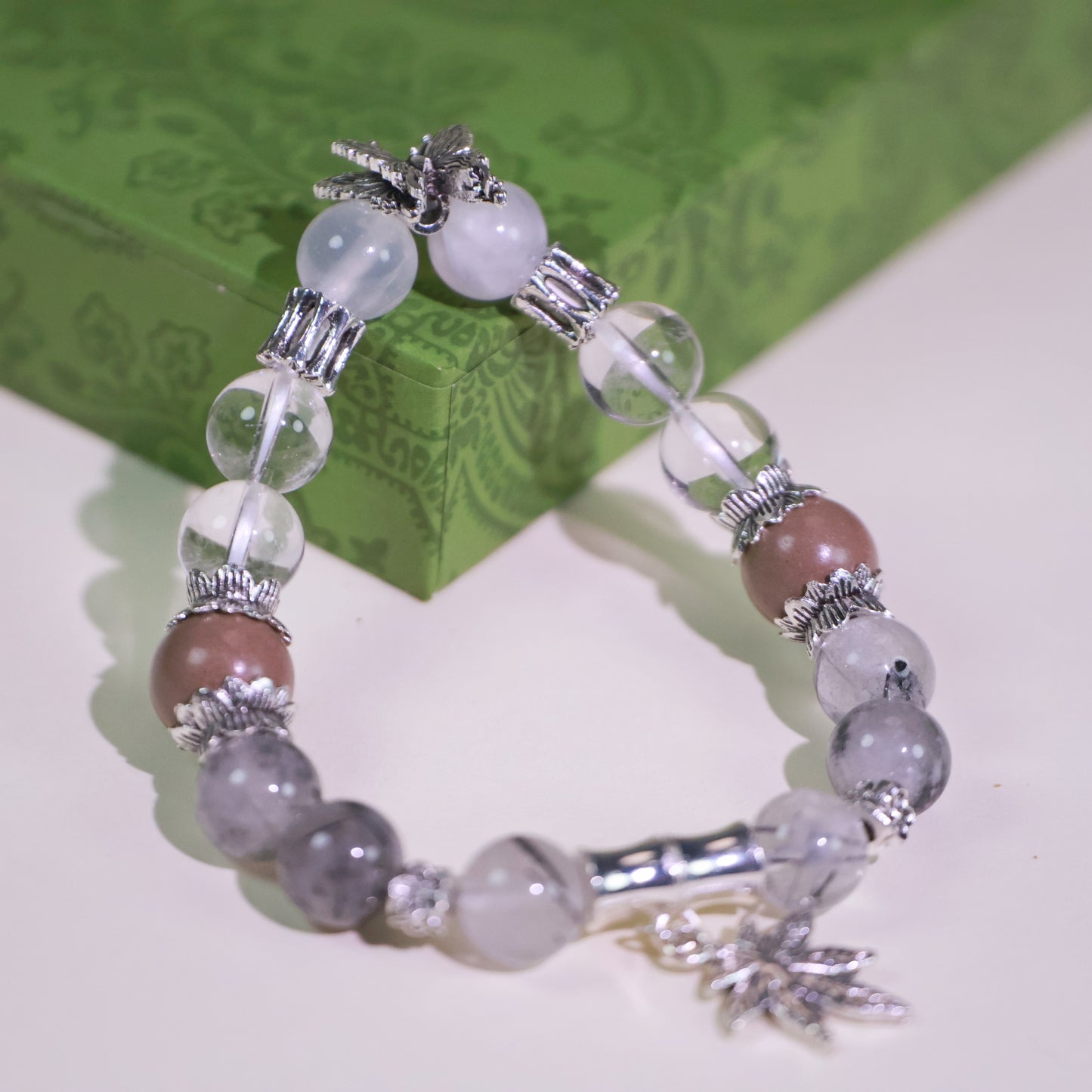 Clear Quartz Black Rutilated Bracelet&Herbal Incense Beads:Ambergris Agarwood