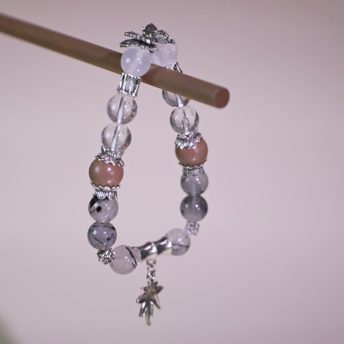 Clear Quartz Black Rutilated Bracelet&Herbal Incense Beads:Ambergris Agarwood