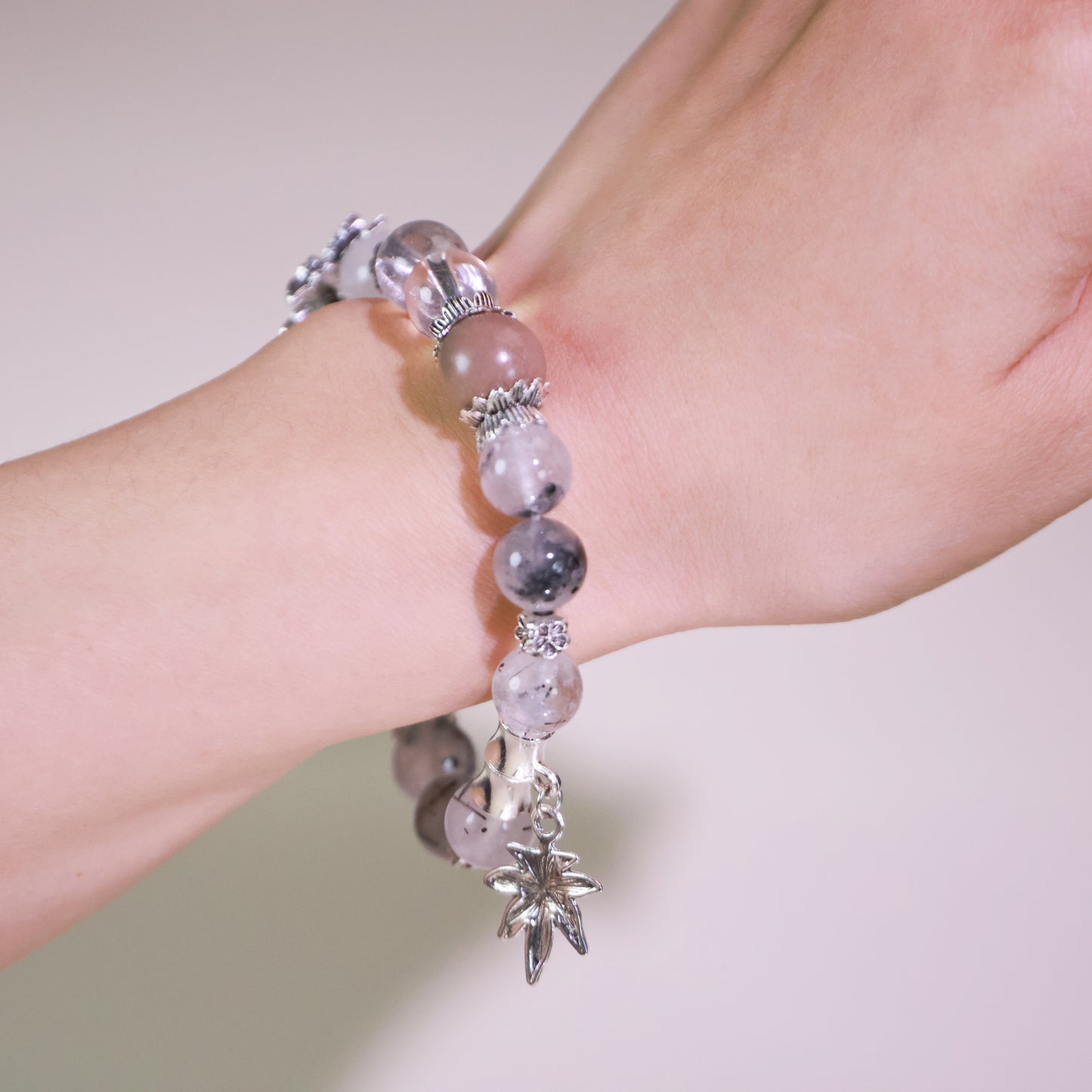 Clear Quartz Black Rutilated Bracelet&Herbal Incense Beads:Ambergris Agarwood