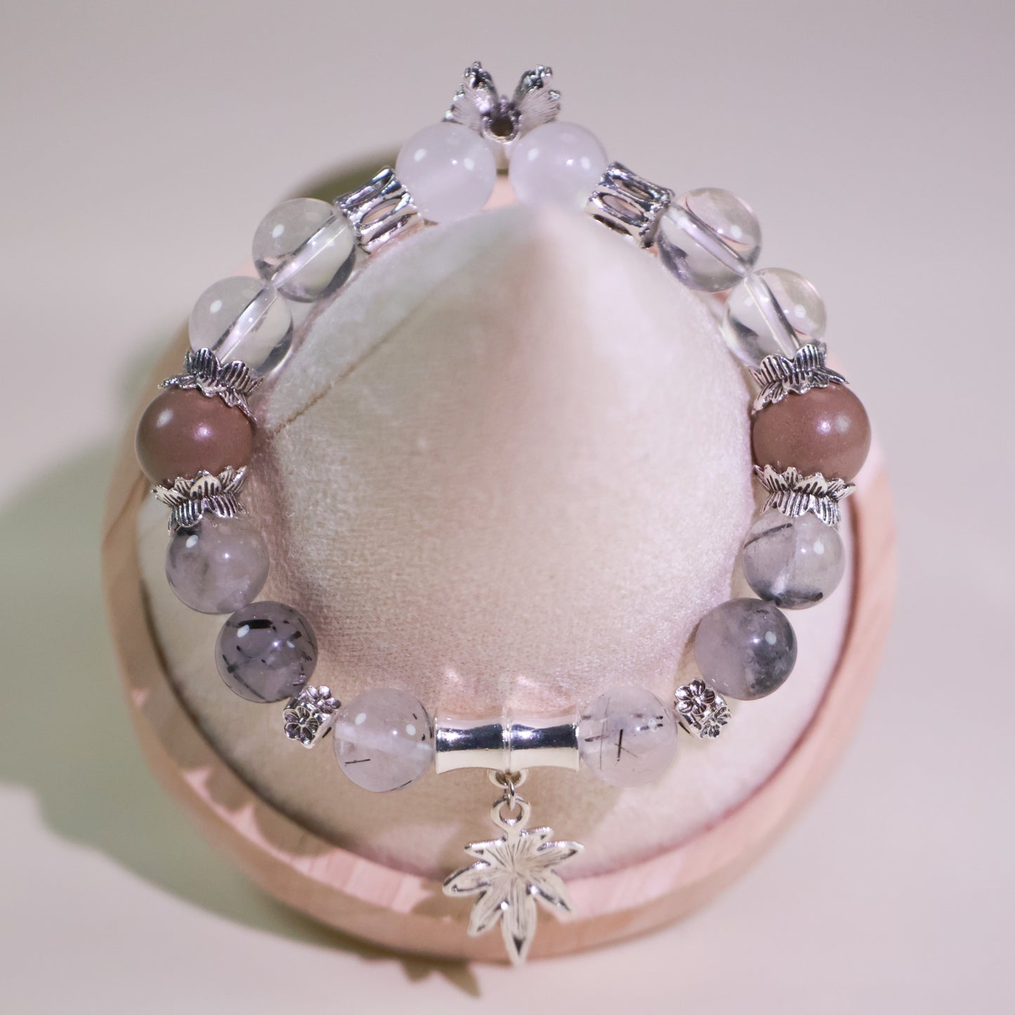 Clear Quartz Black Rutilated Bracelet&Herbal Incense Beads:Ambergris Agarwood