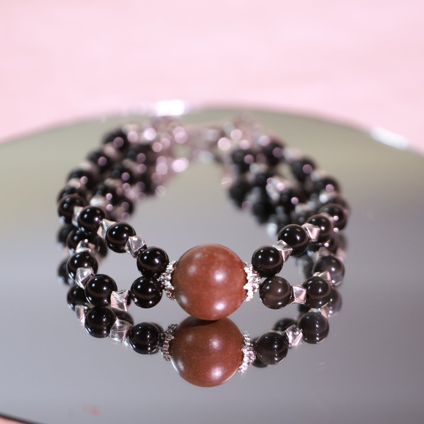 Obsidian & Tangerine Peel Lychee Herbal Incense Beads Double Bracelet